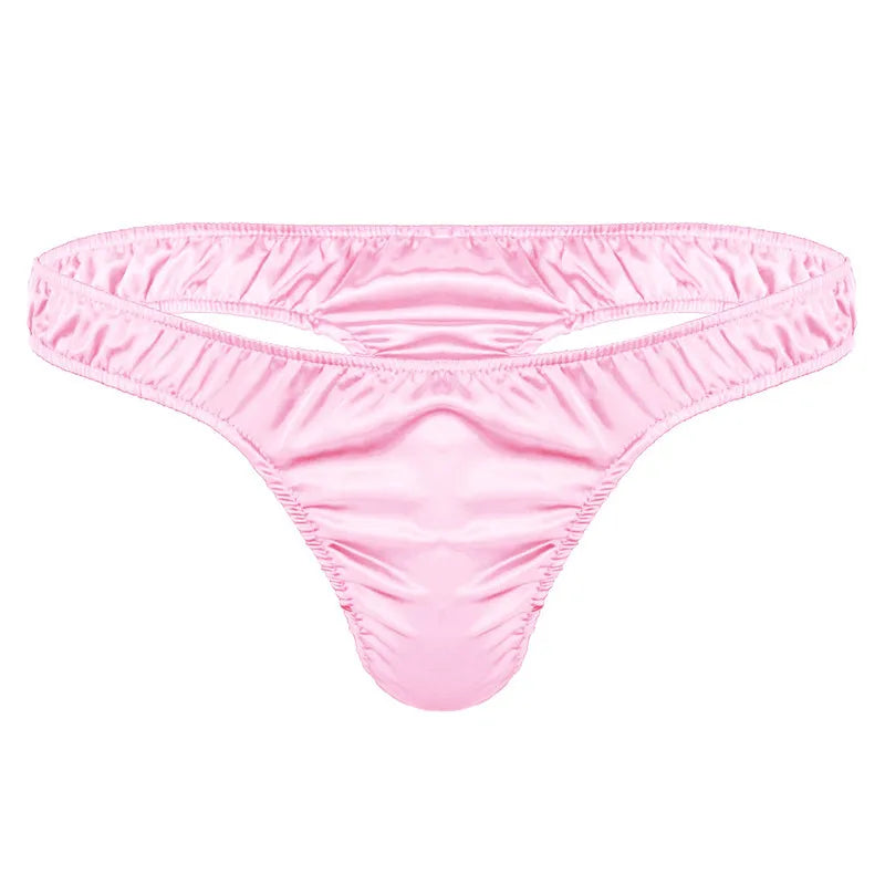 Swimwear for Mens Swimming Panties String Homme Shiny Satin Ruffled Underpants Low Rise Bikini Thong Male Underwear