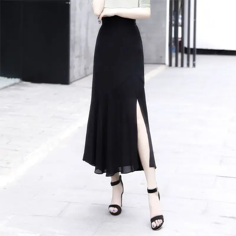 Velvet Midi Skirt - Belted Pleated Long