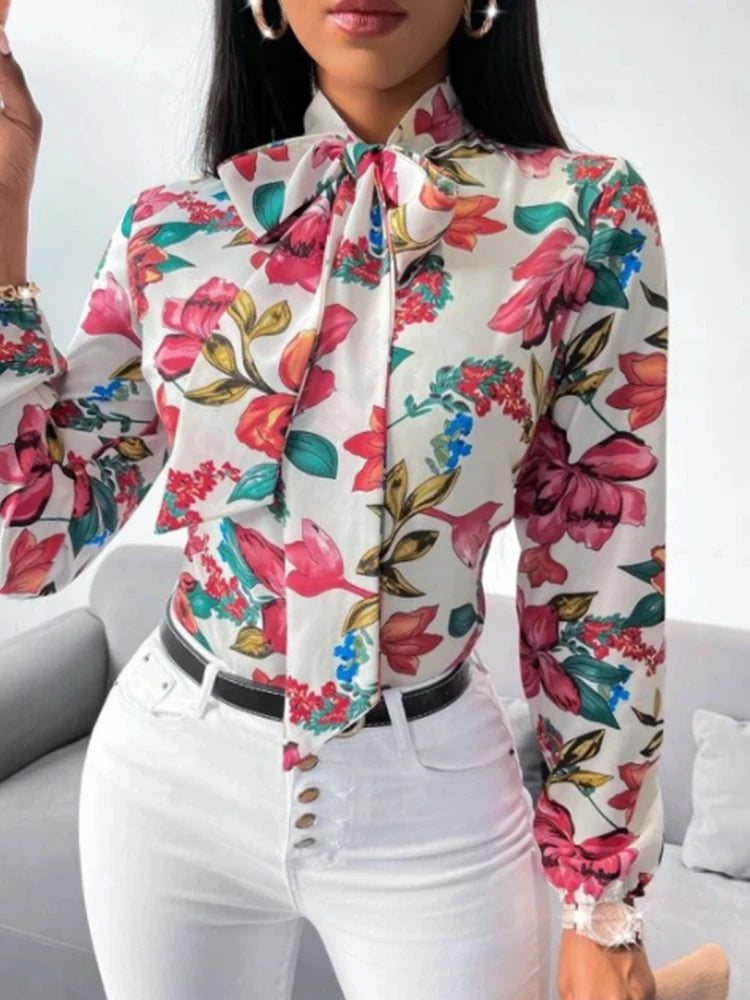 Work Shirt - Floral Print Bow Tie