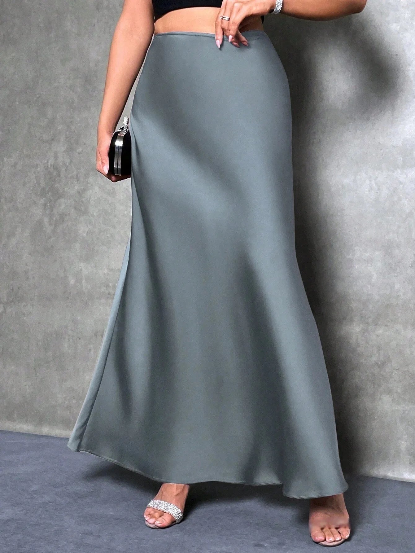Satin Maxi Skirt - High Waist A-Line Champagne
