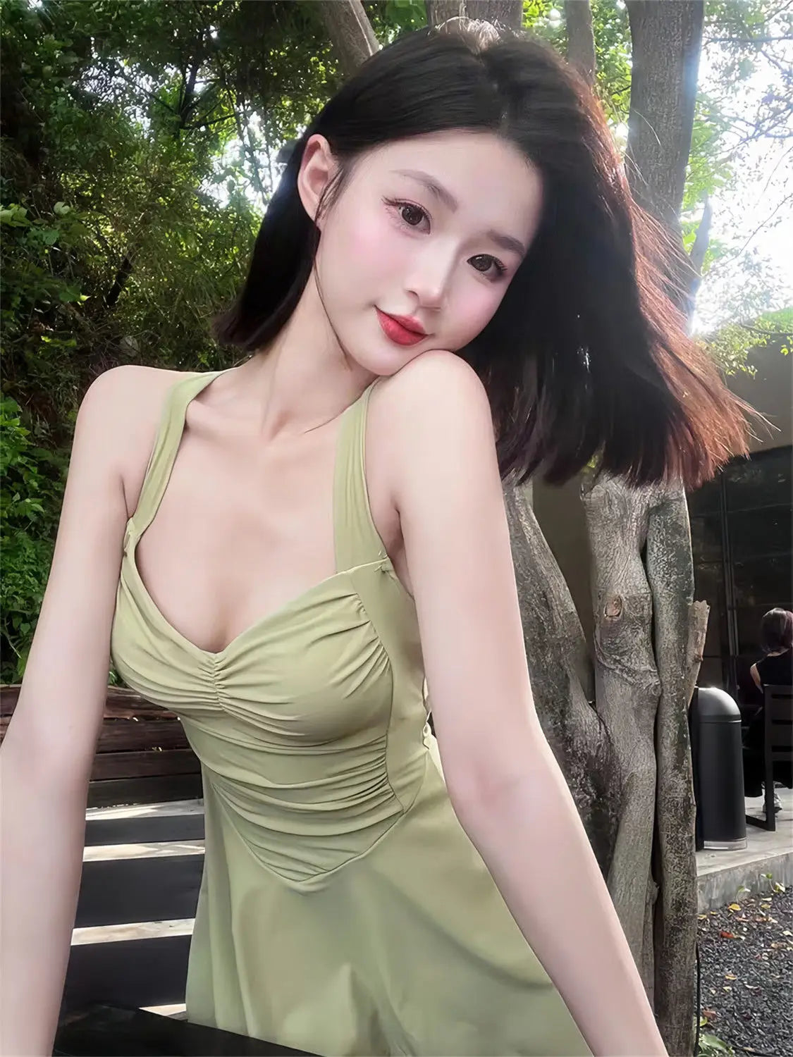 Swim Dress - One Piece Conservative Waist Gathering