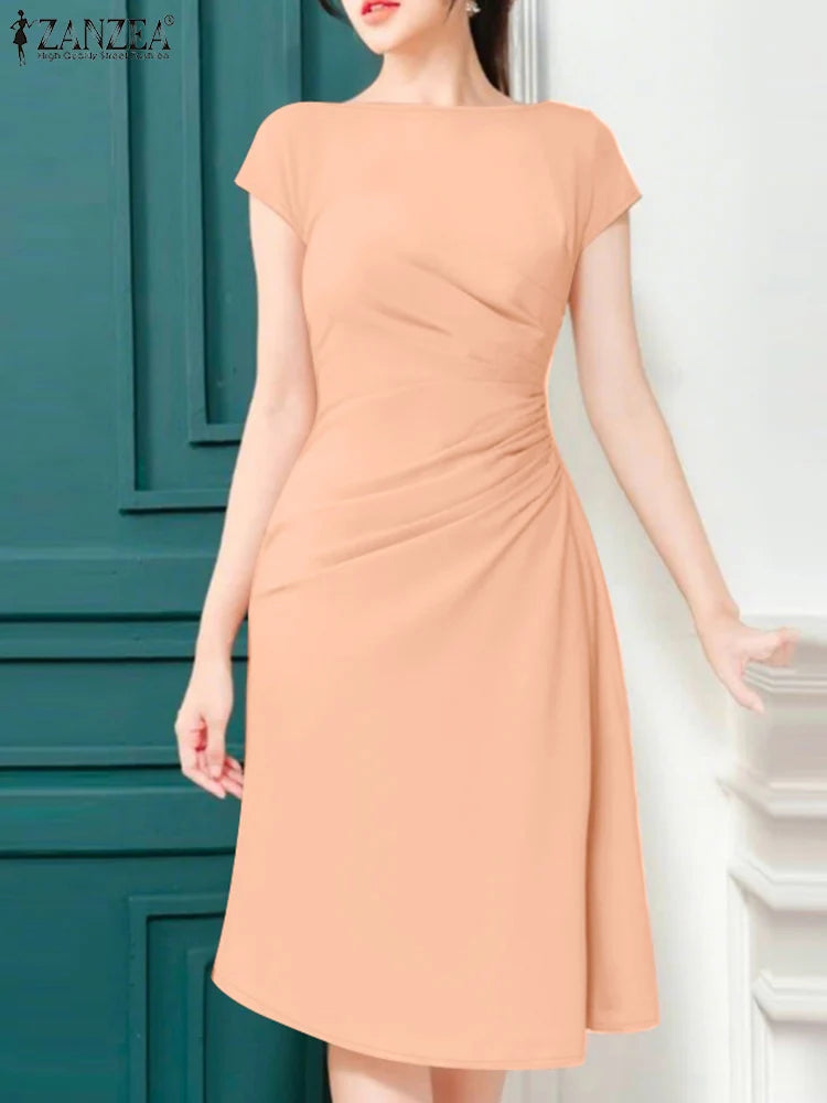 Office Dress - Pleated Midi Short Sleeve 2025