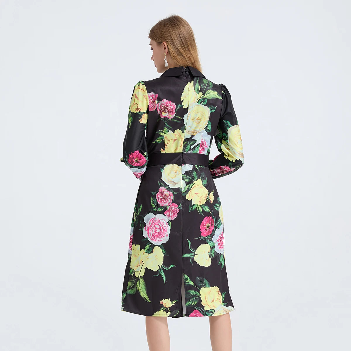 Pencil Dress - Long Sleeve Floral Polka Dots