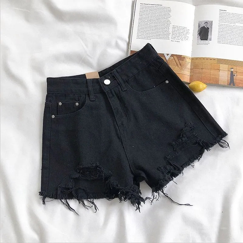 Ripped Denim Shorts - High Waist Y2k