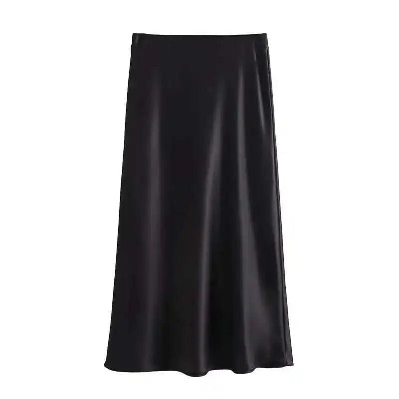Skirt woman 2025 falds Satin Black Skirt Women Ropa Mujer юбка High Waist Long Skirts White Midi Skirt Office Elegant Skirts