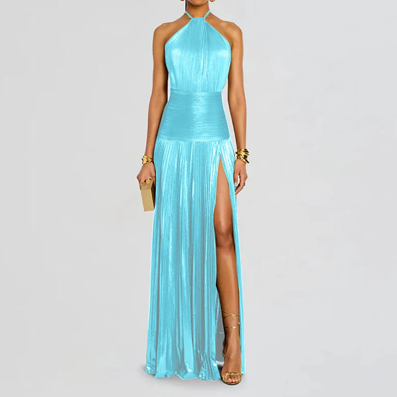 Party Maxi Dress - Halter Lacing Sleeveless
