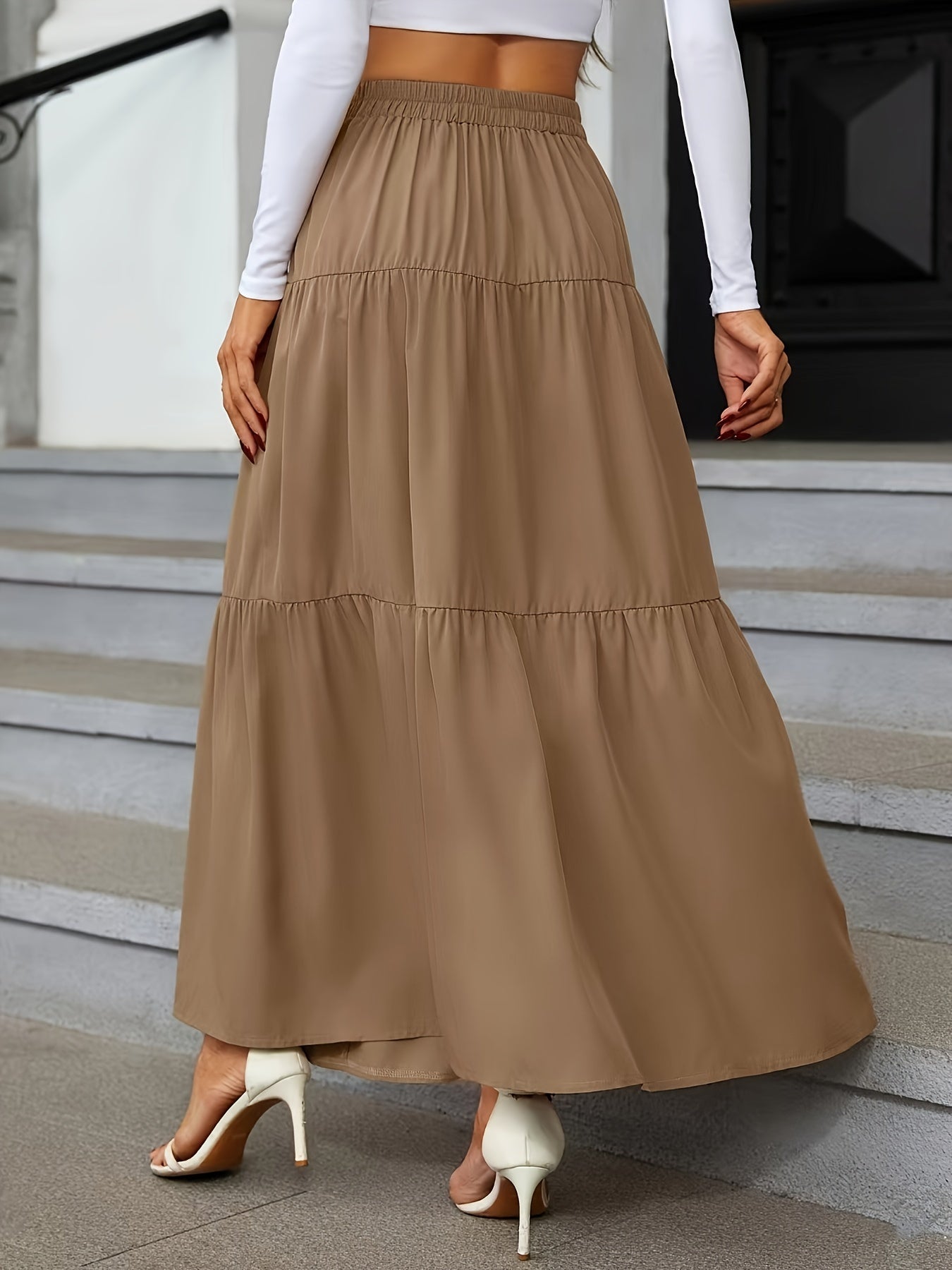 Tiered Maxi Skirt - High Waist Button Front
