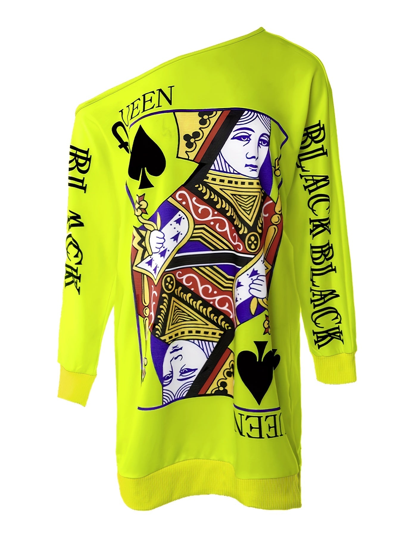 Vestido Estampado Póker Reina - Hombro Asimétrico Manga Larga