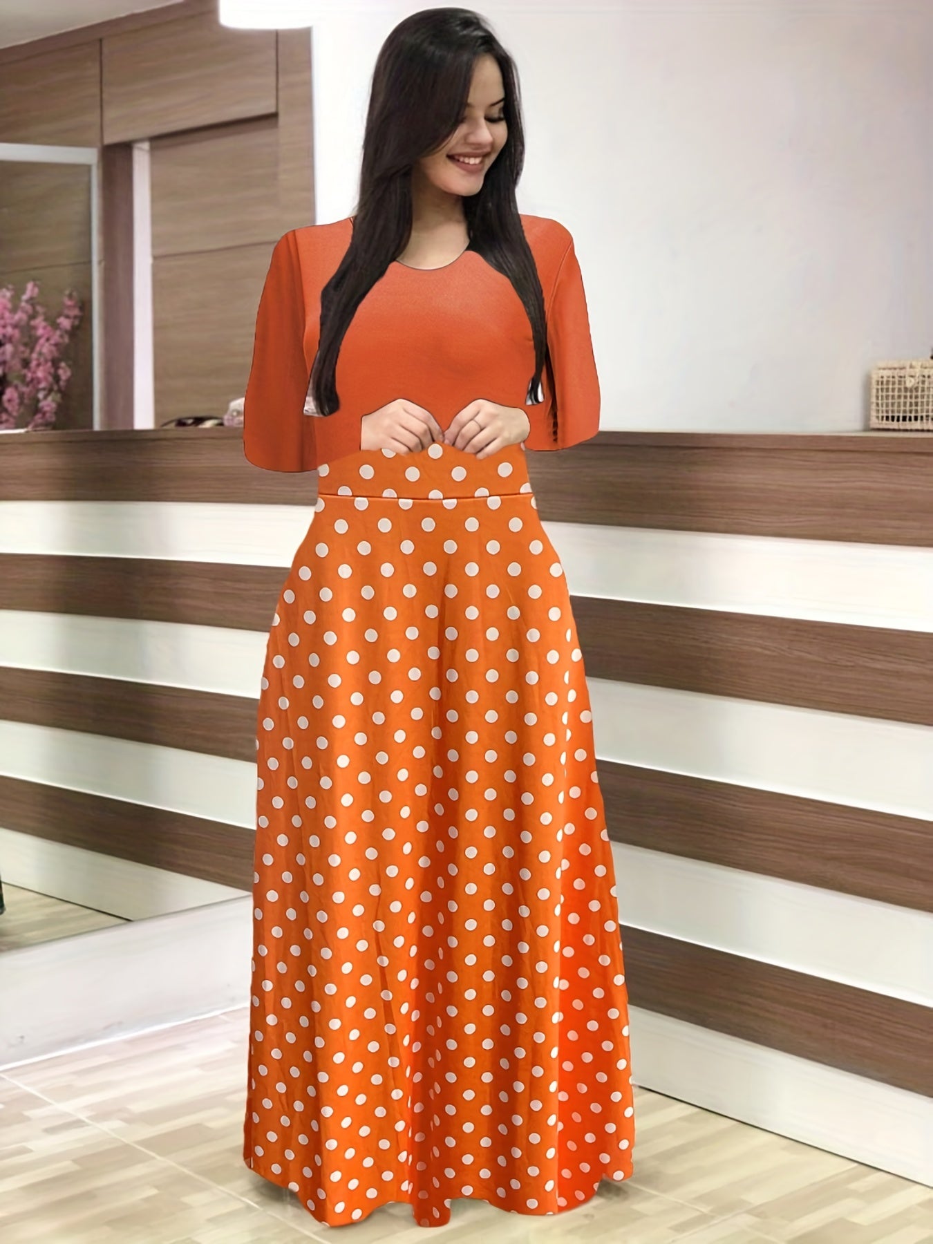 Vestido Maxi Diseño Variado Cintura Alta - Manga Larga Elegante