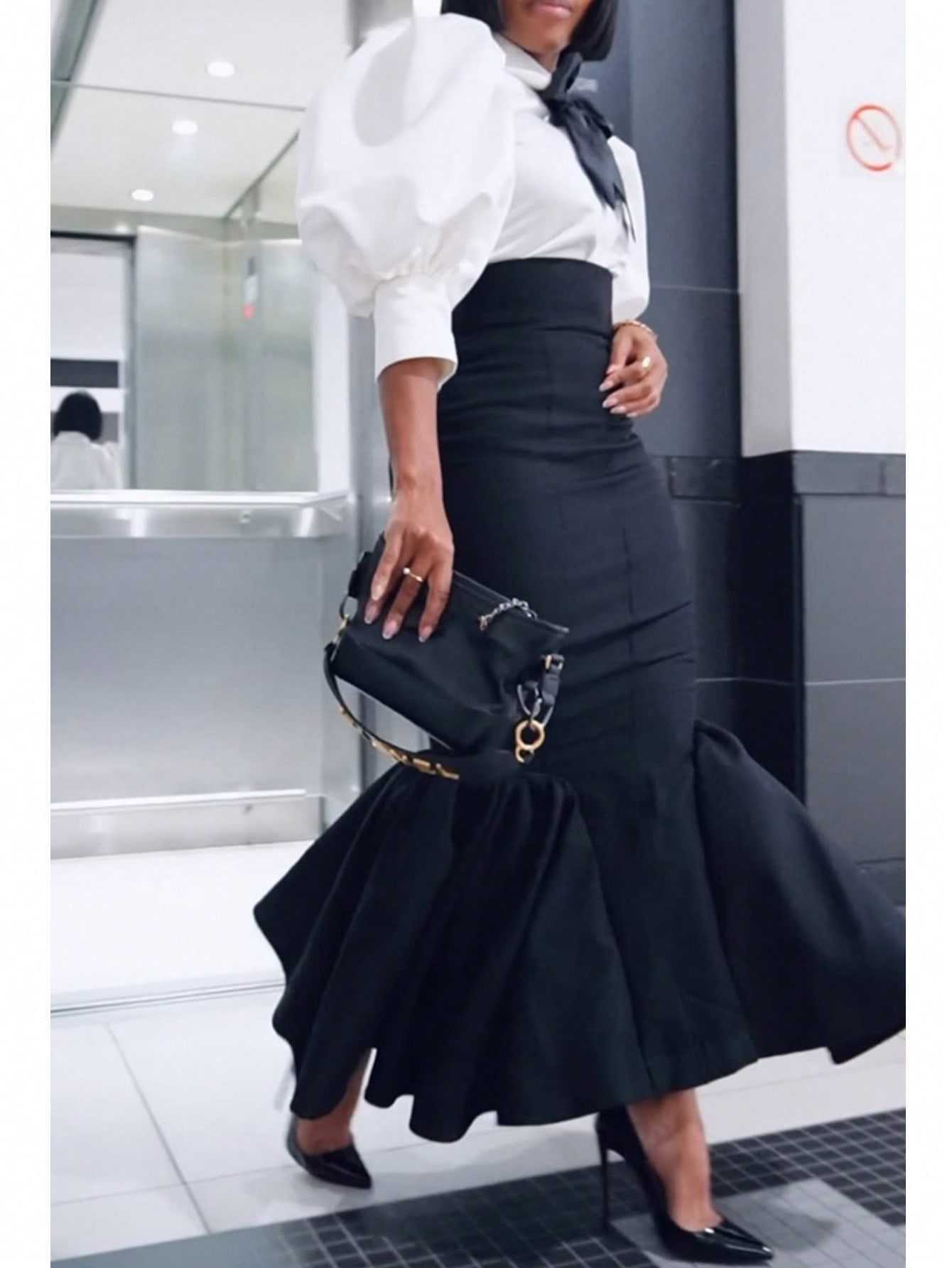Falda Larga Sirena Negra Elegante Mujer