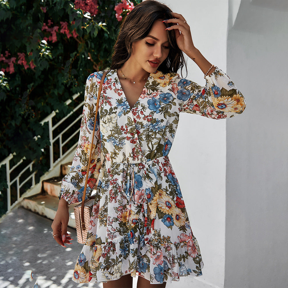 Vestido Chiffon Estampado Manga Larga - Fluido Elegante