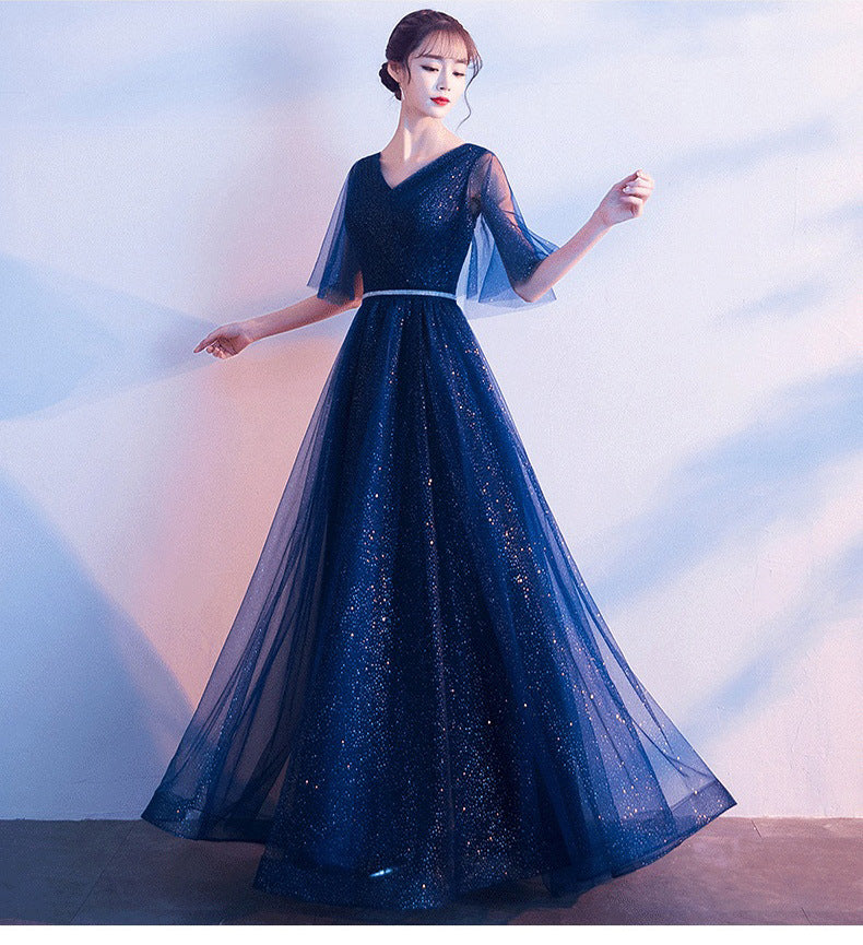 Vestido Largo Elegante Tul Escote V Volantes Fiesta Noche