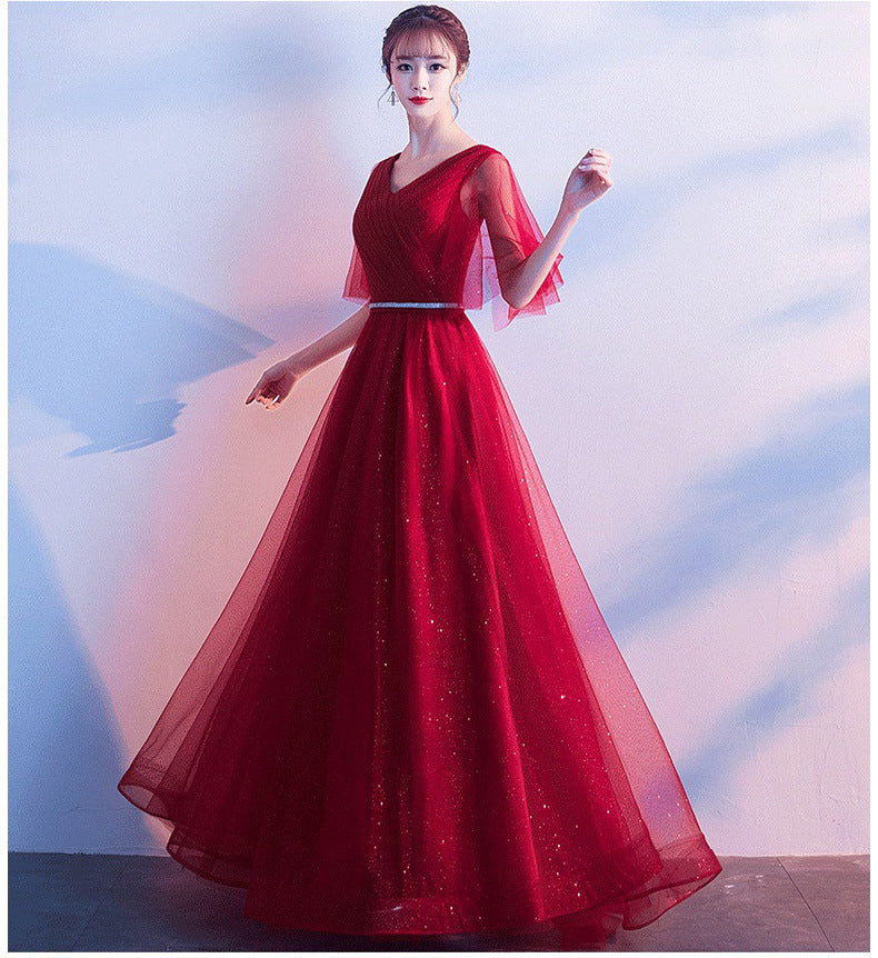 Vestido Largo Elegante Tul Escote V Volantes Fiesta Noche