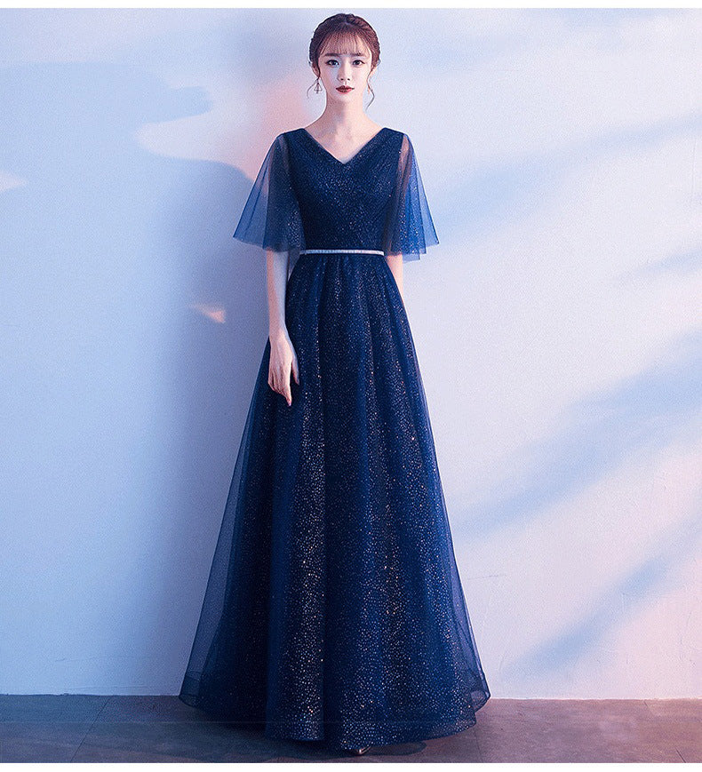 Vestido Largo Elegante Tul Escote V Volantes Fiesta Noche