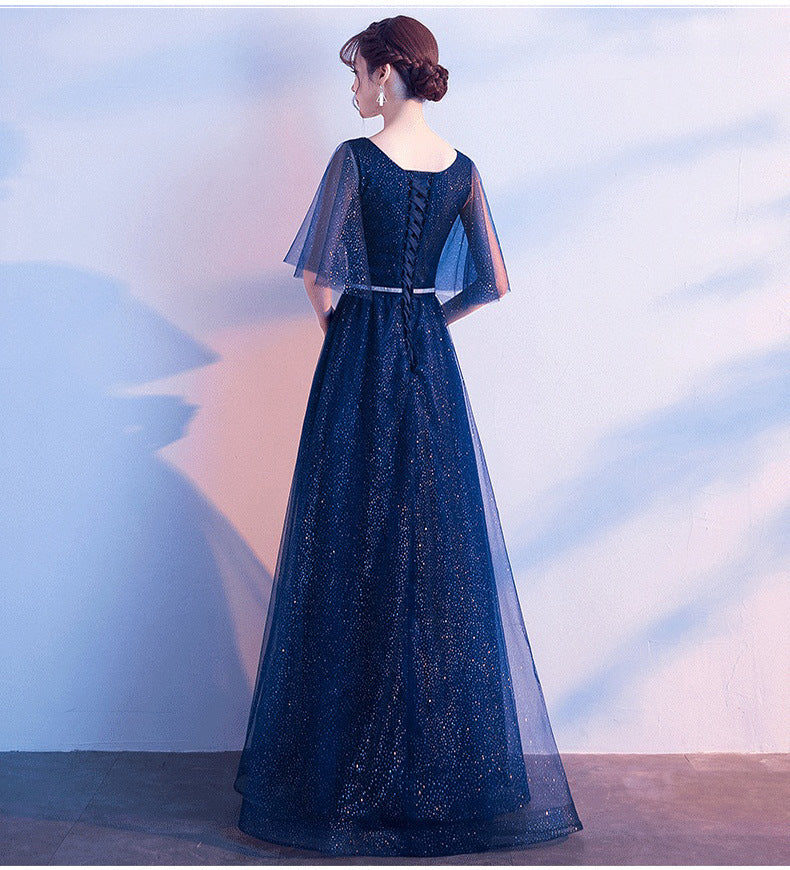 Vestido Largo Elegante Tul Escote V Volantes Fiesta Noche