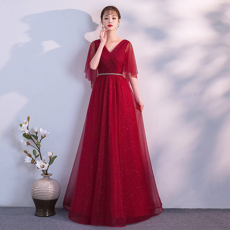 Vestido Largo Elegante Tul Escote V Volantes Fiesta Noche