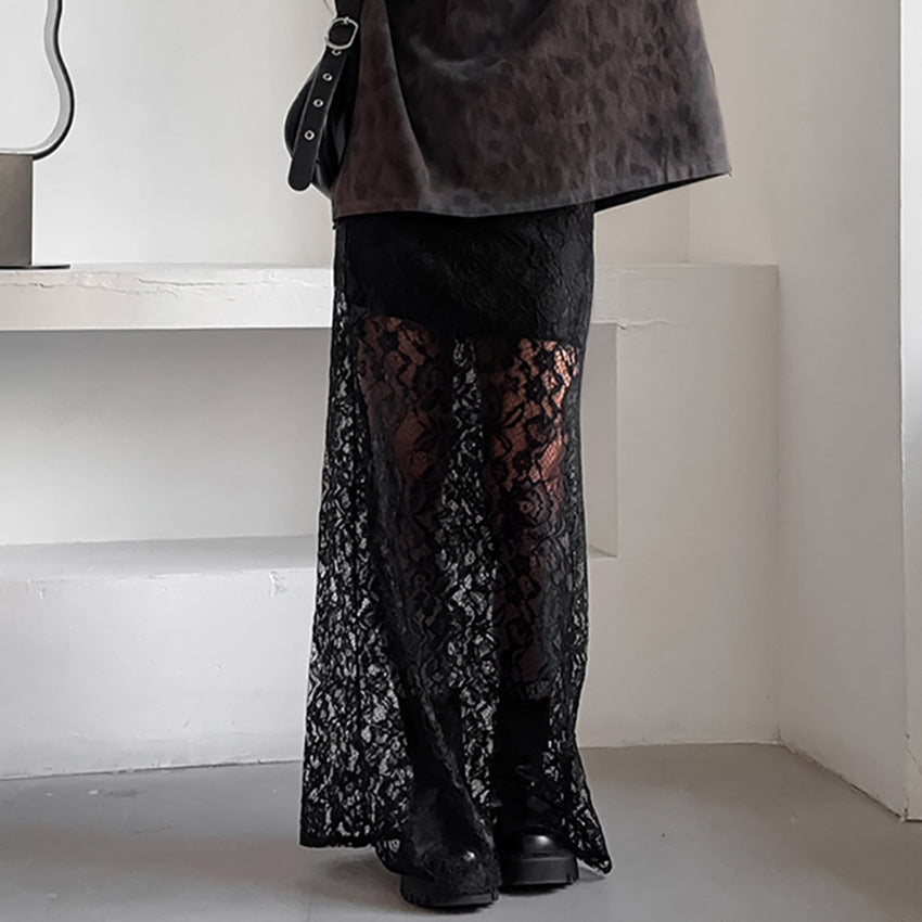 Falda Larga Negra Mujer Calado Elegante y Delicada