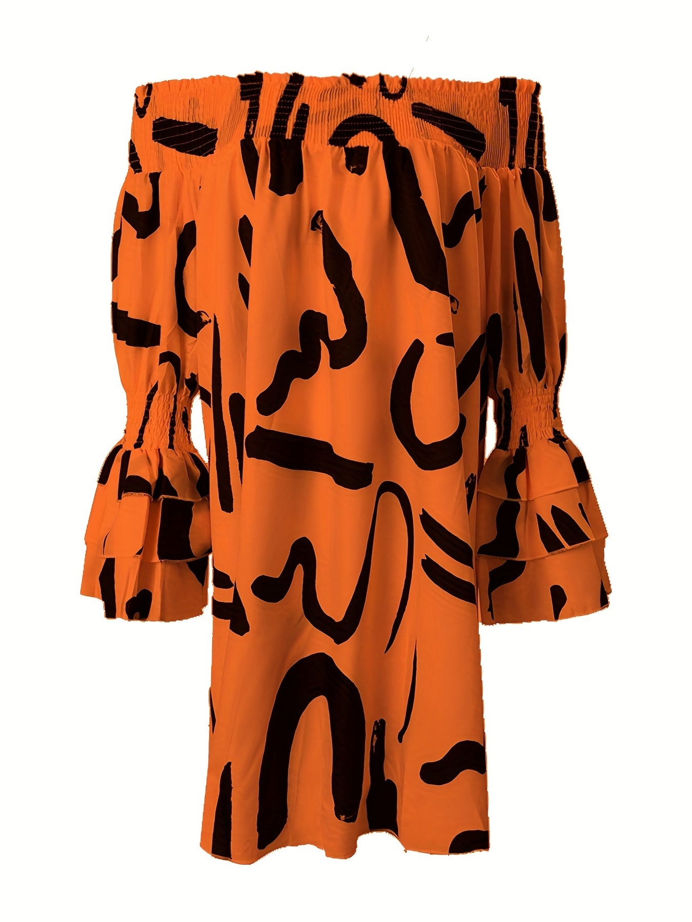 Vestido Hombros Descubiertos Estampado - Manga Larga Suelto