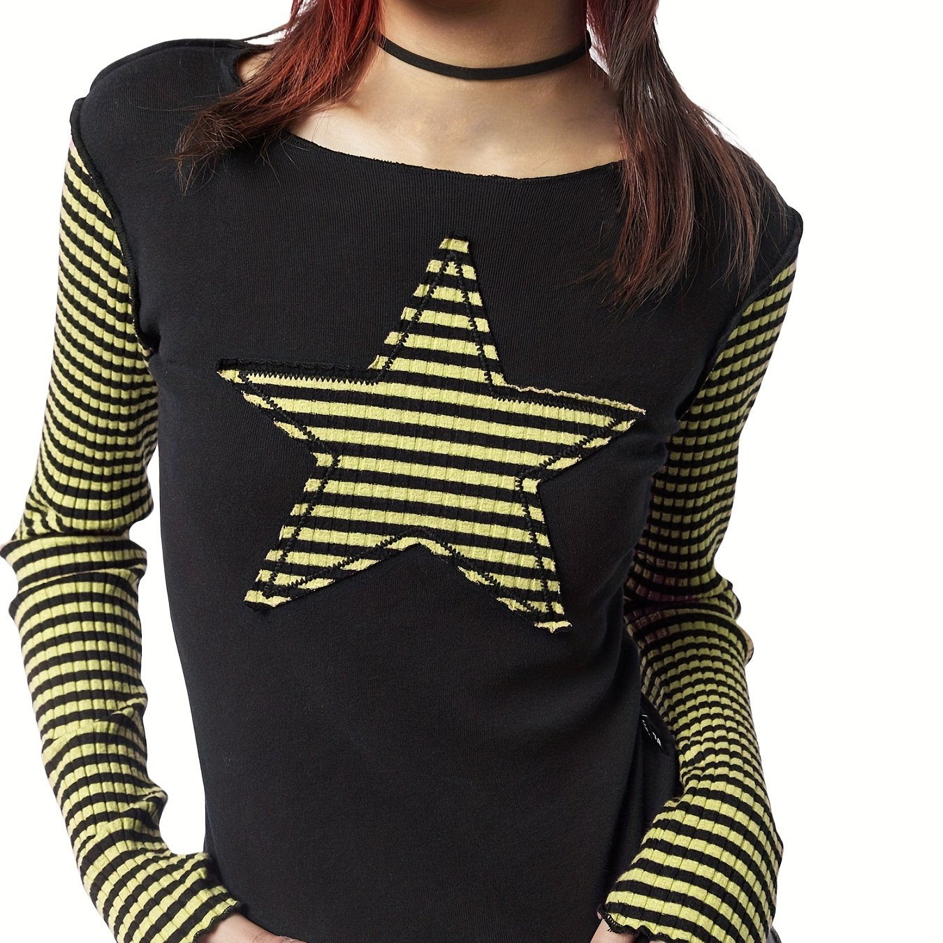 Star Stripes T-Shirt - Long Sleeve Round Neck