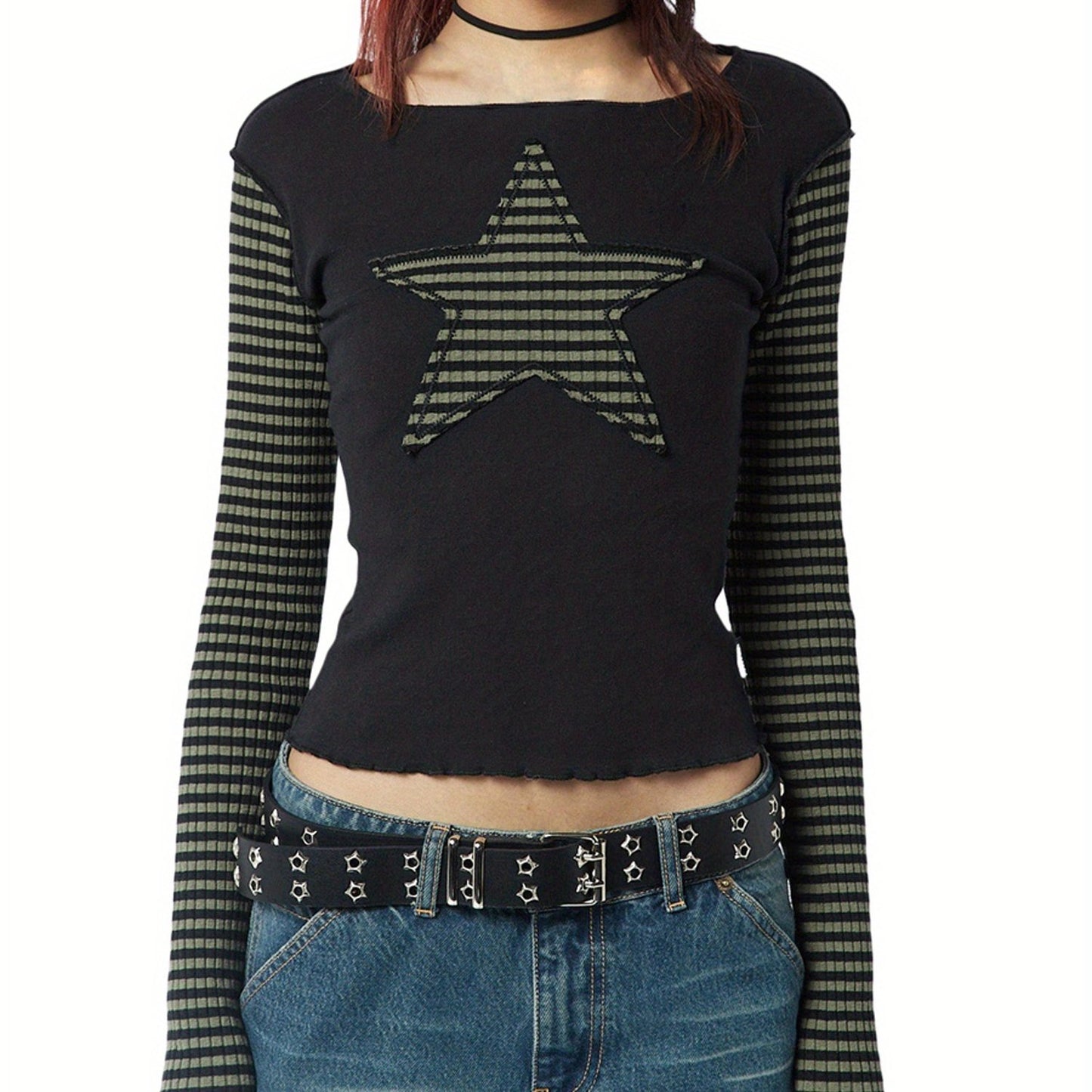 Star Stripes T-Shirt - Long Sleeve Round Neck