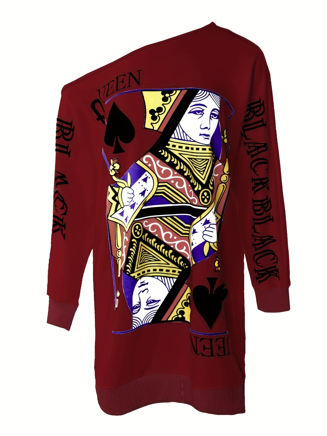 Vestido Estampado Póker Reina - Hombro Asimétrico Manga Larga