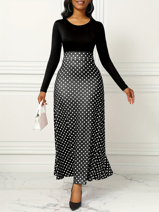 Vestido Maxi Diseño Variado Cintura Alta - Manga Larga Elegante