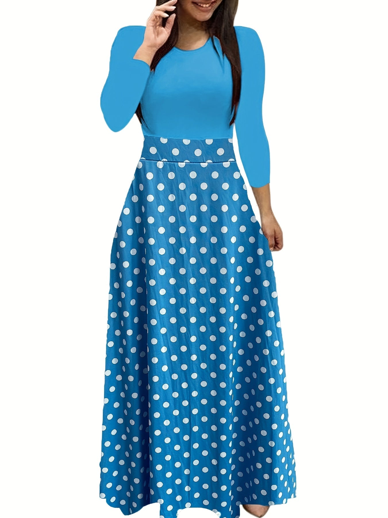 Vestido Maxi Diseño Variado Cintura Alta - Manga Larga Elegante