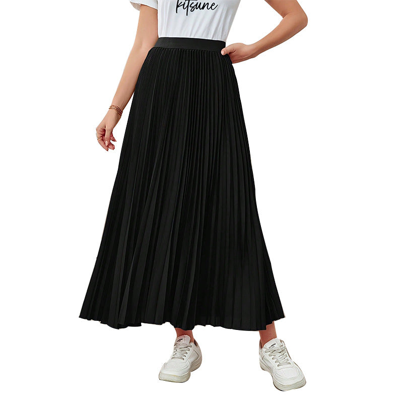 Falda Larga Plisada Negra Elegante Mujer
