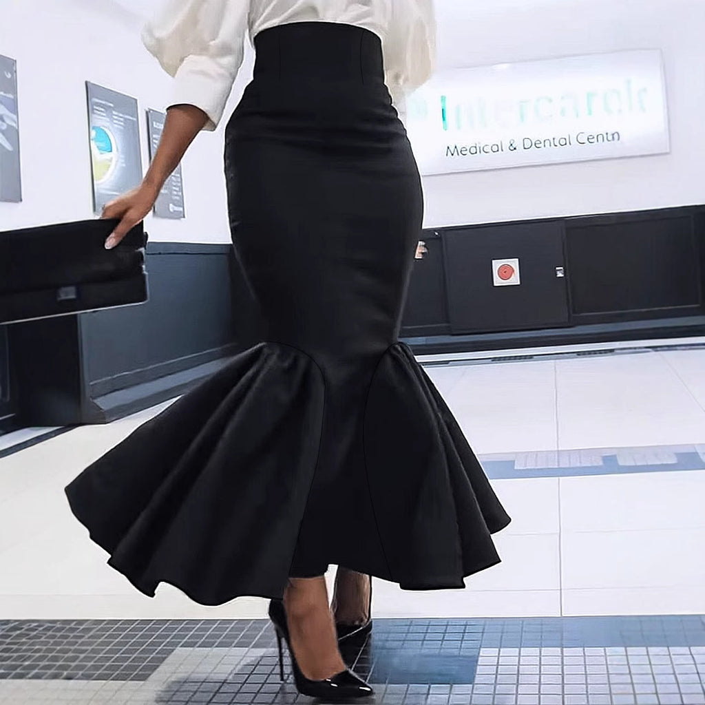 Falda Larga Sirena Negra Elegante Mujer