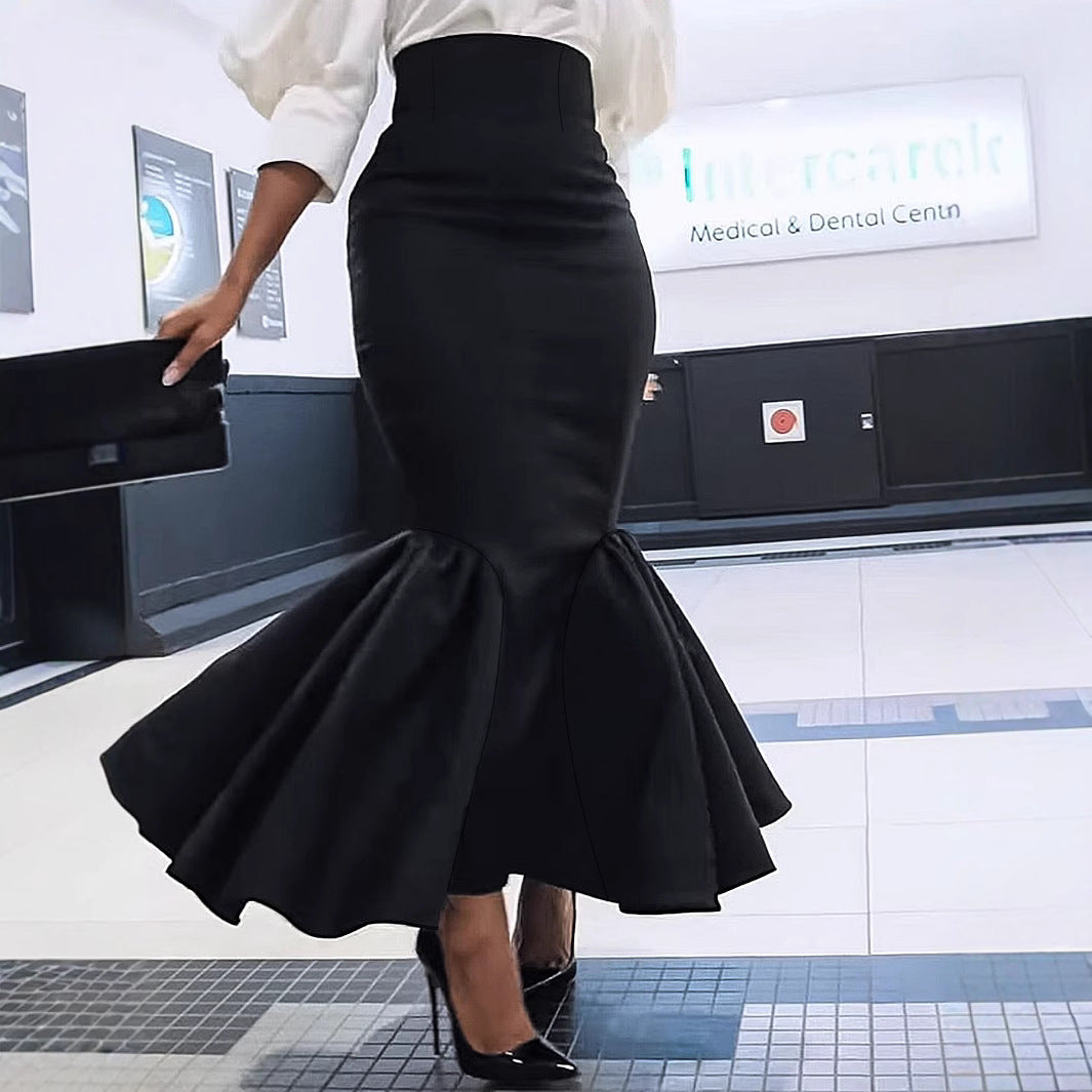 Falda Larga Sirena Negra Elegante Mujer