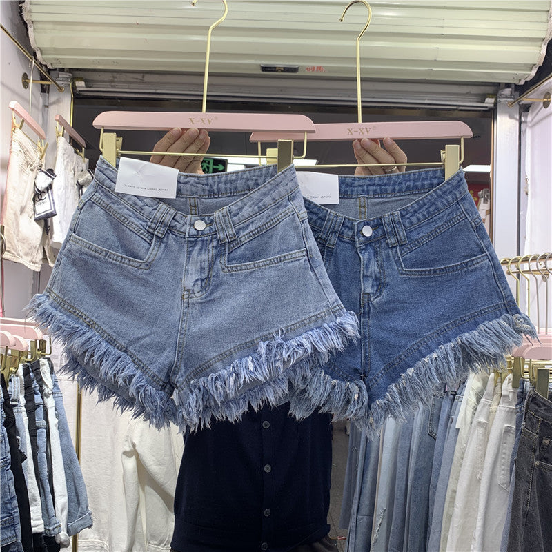 Jeans Short Mujer con Flecos Tiro Alto Pierna Ancha