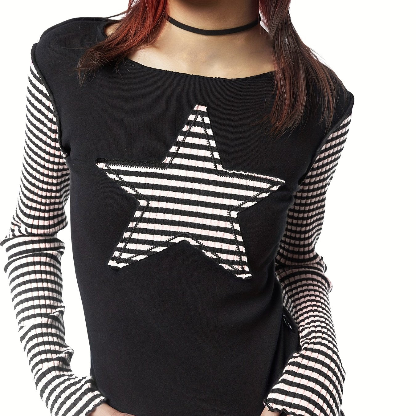 Star Stripes T-Shirt - Long Sleeve Round Neck