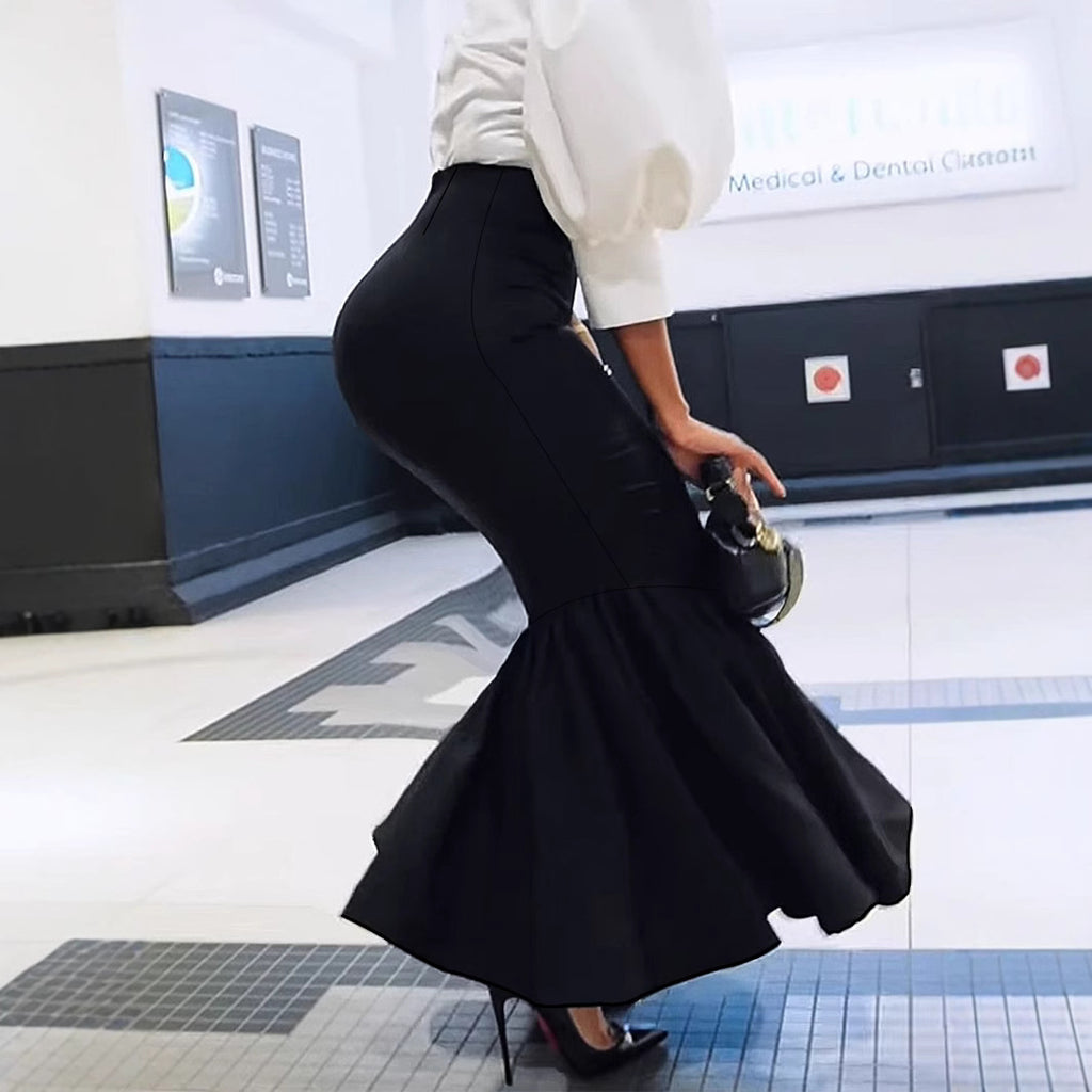 Falda Larga Sirena Negra Elegante Mujer