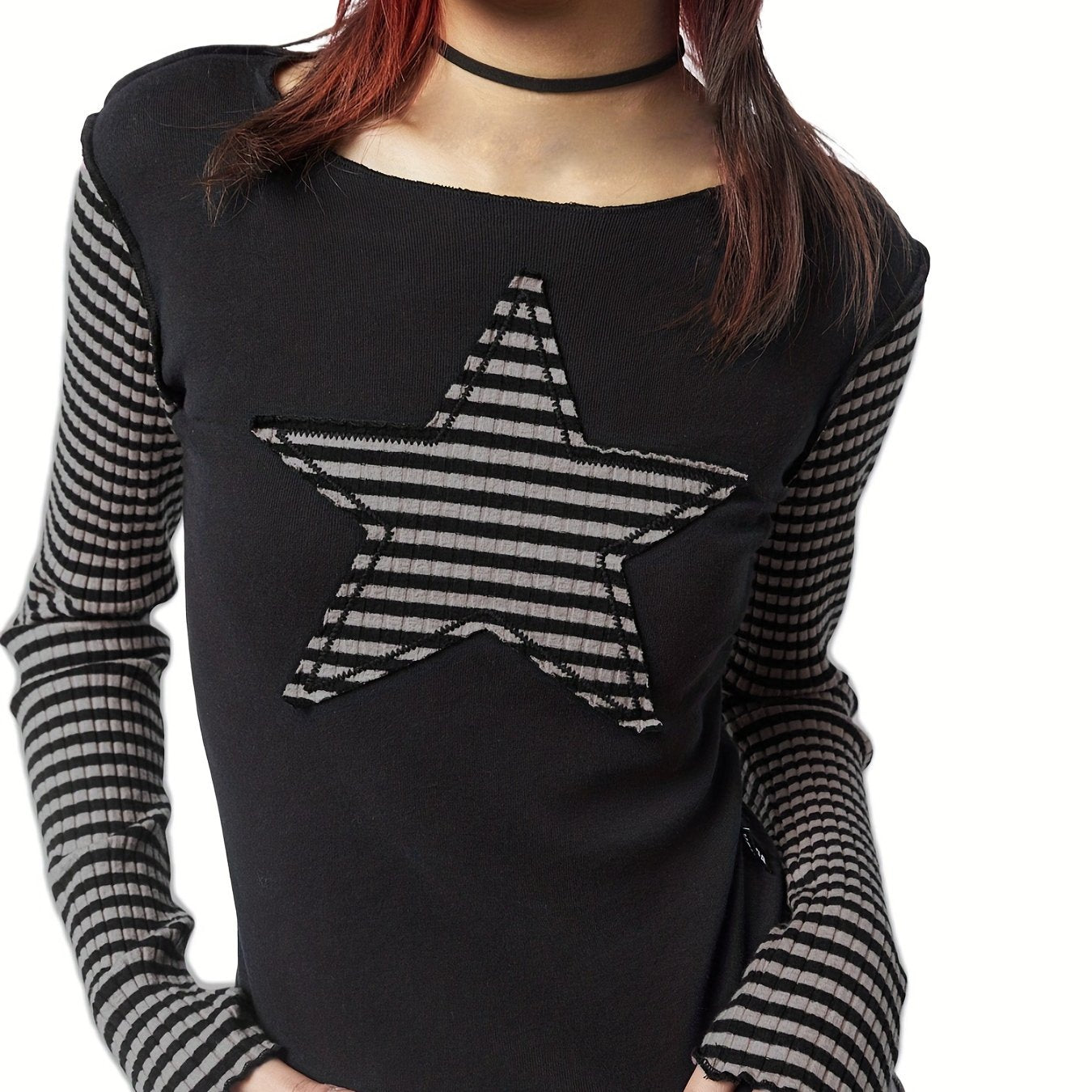 Star Stripes T-Shirt - Long Sleeve Round Neck