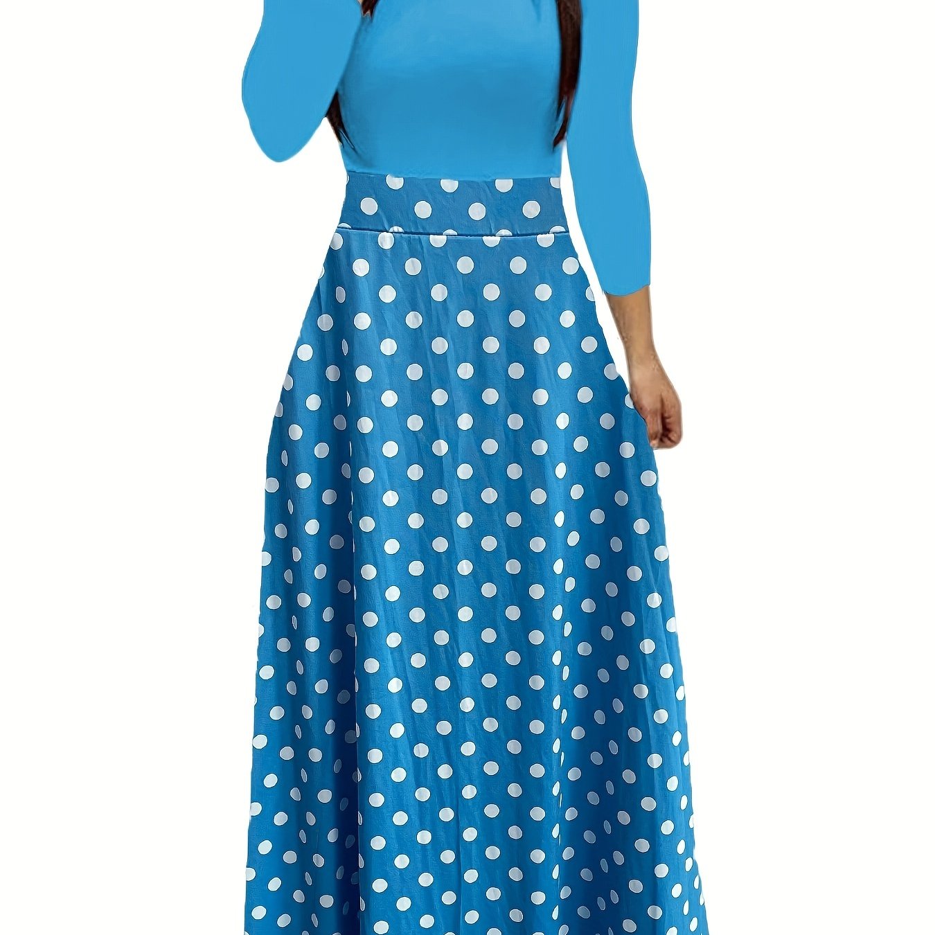 Vestido Maxi Diseño Variado Cintura Alta - Manga Larga Elegante