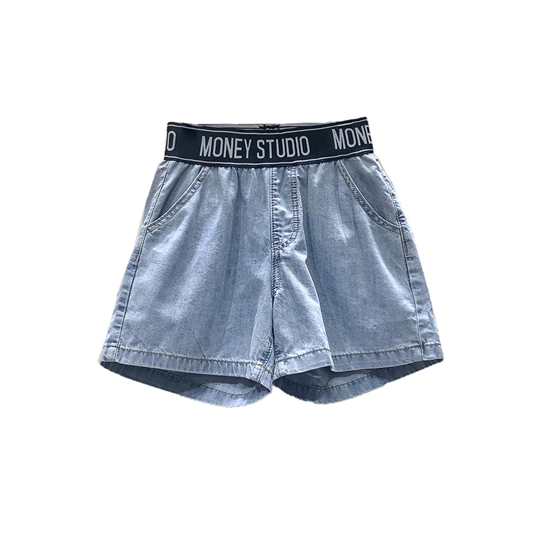Short de Jeans Bordado Tiro Alto Pierna Ancha Mujer