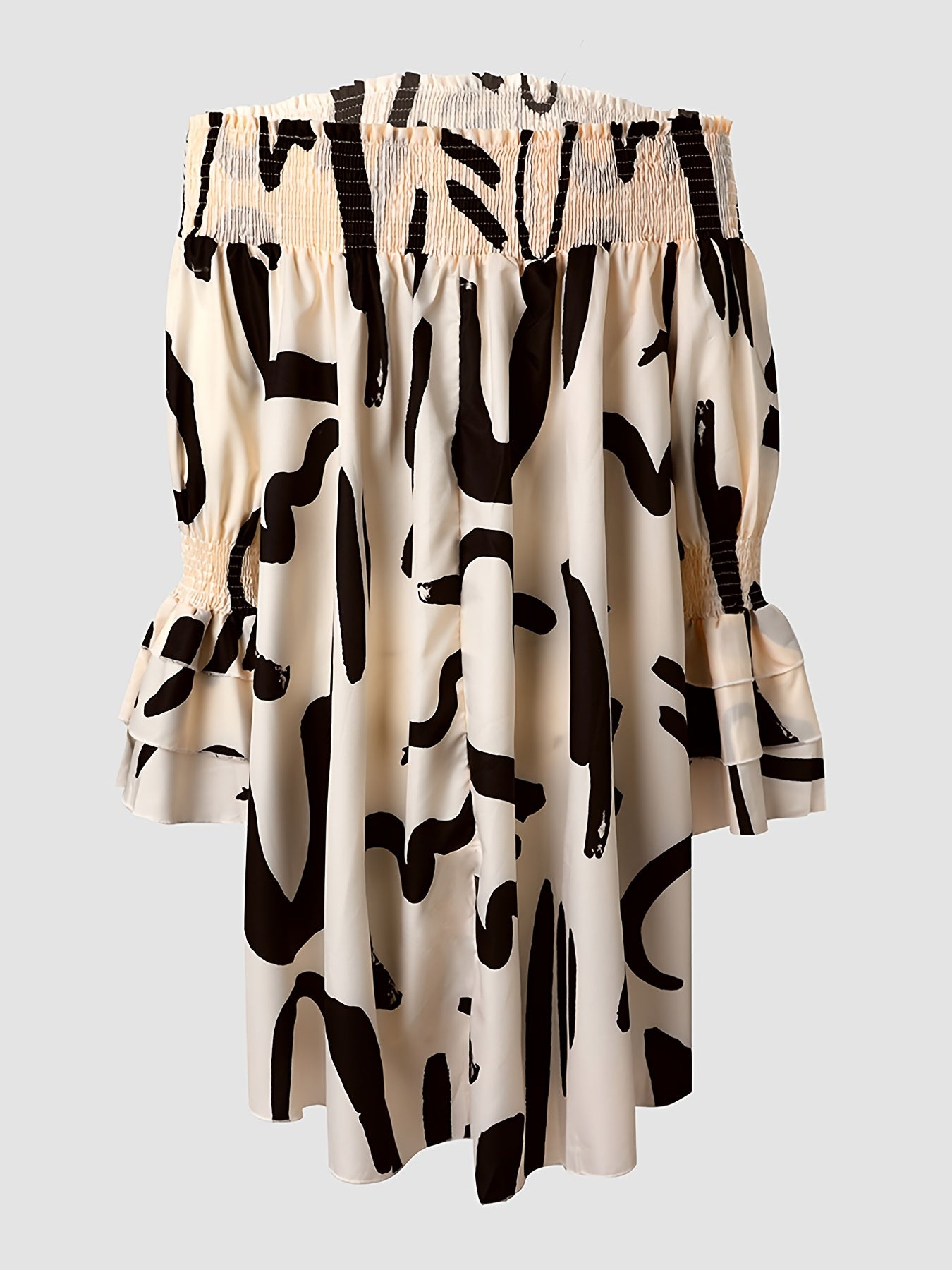 Vestido Hombros Descubiertos Estampado - Manga Larga Suelto