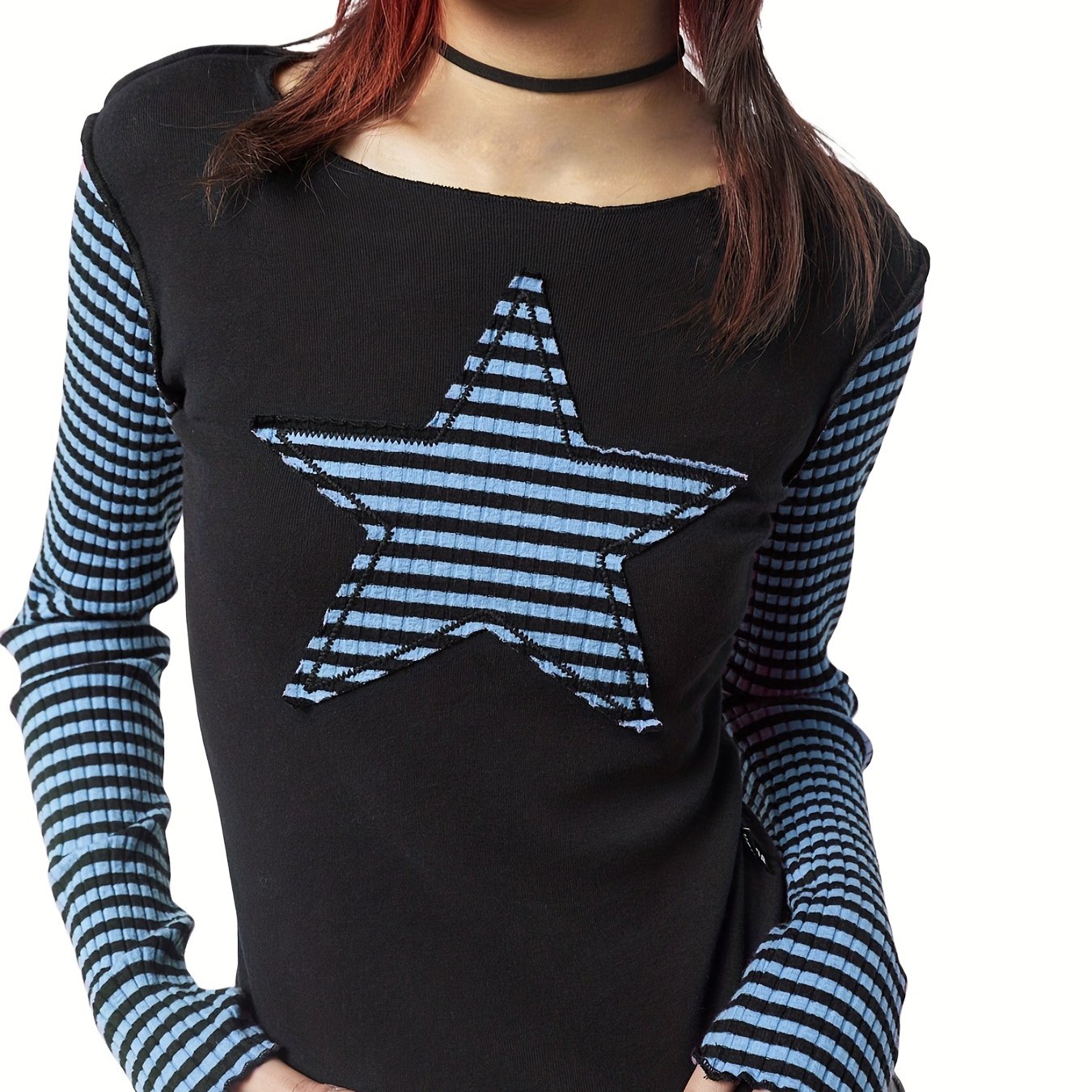 Star Stripes T-Shirt - Long Sleeve Round Neck