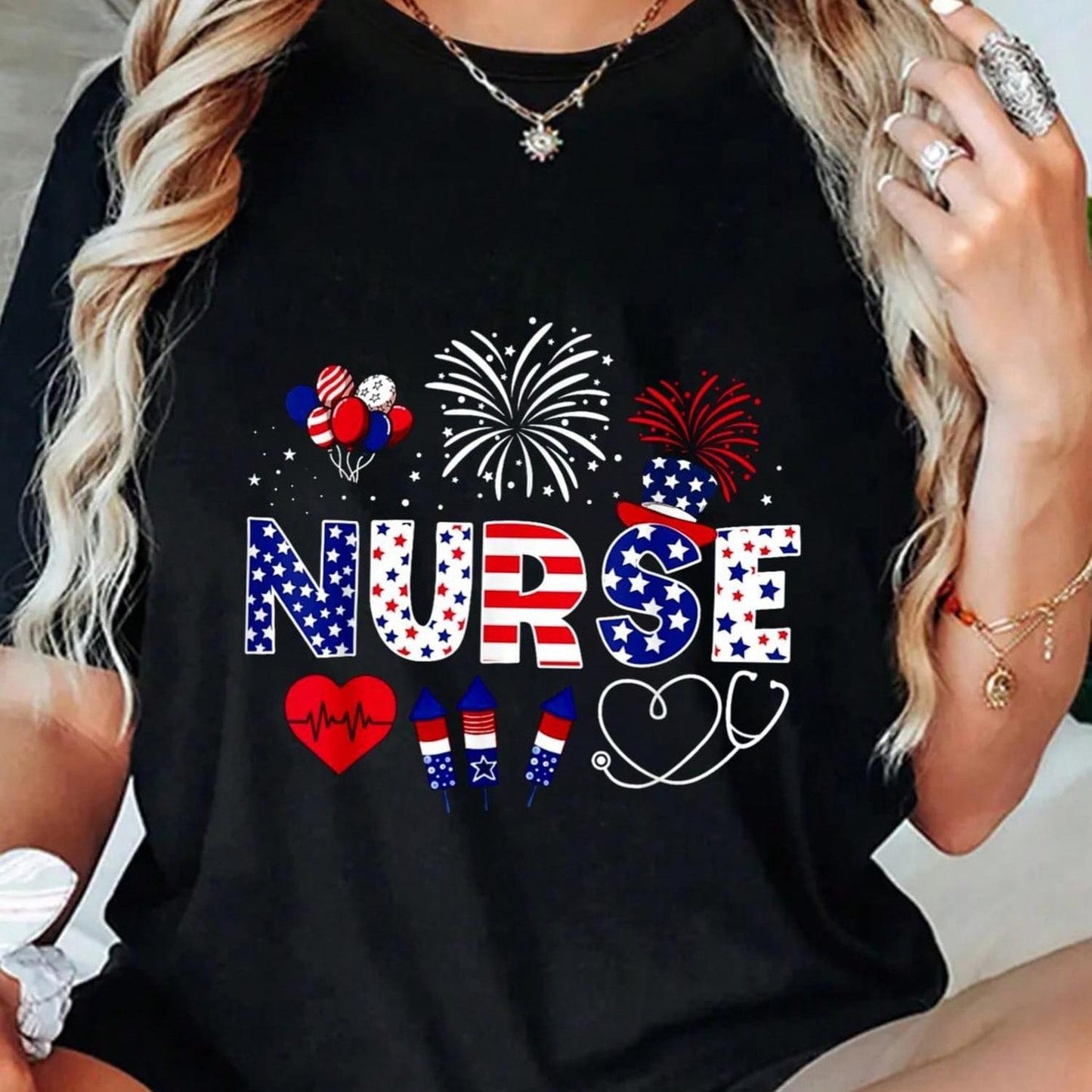 4th July Nurse T-Shirt - Round Neck
