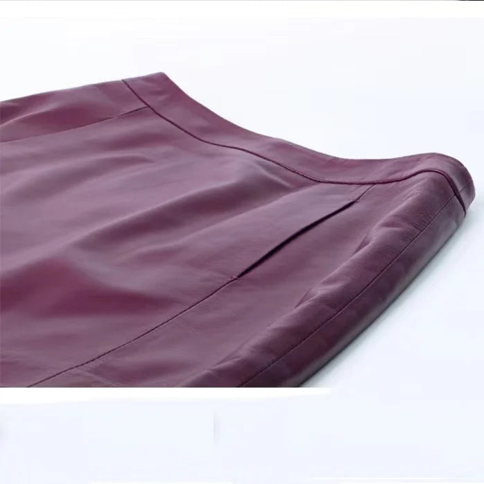 Sheepskin Leather Mini Skirt - High Waist Y2k