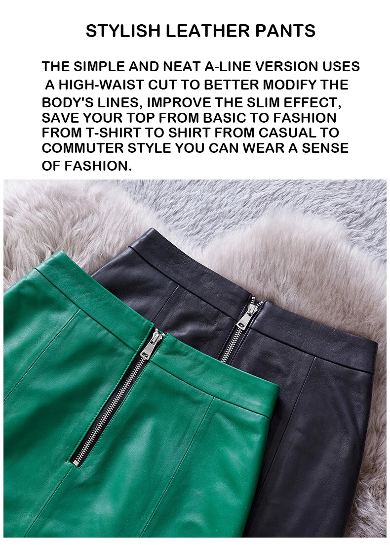 Sheepskin Leather Mini Skirt - High Waist Y2k