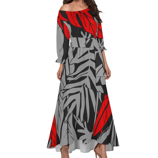 Polynesian Tribal Leaf Print Custom Ladies Elegant Plus Size Women's Dress Asia & Pacific Island Clothing Samoa Puletasi Dresses