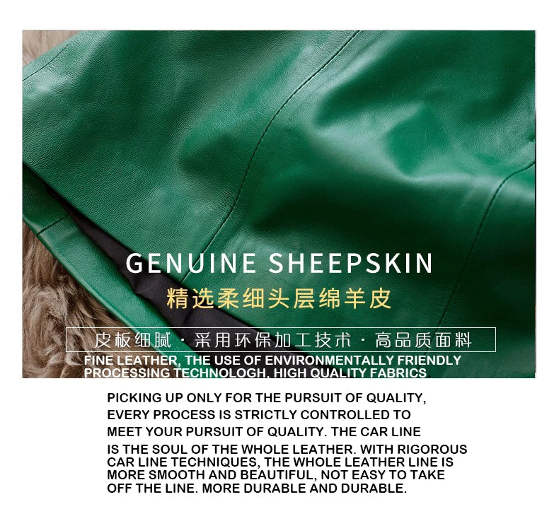 Sheepskin Leather Mini Skirt - High Waist Y2k