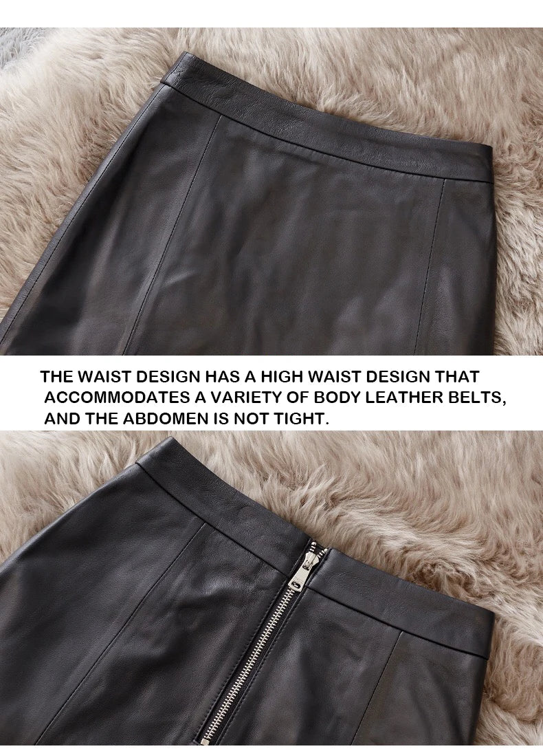Sheepskin Leather Mini Skirt - High Waist Y2k
