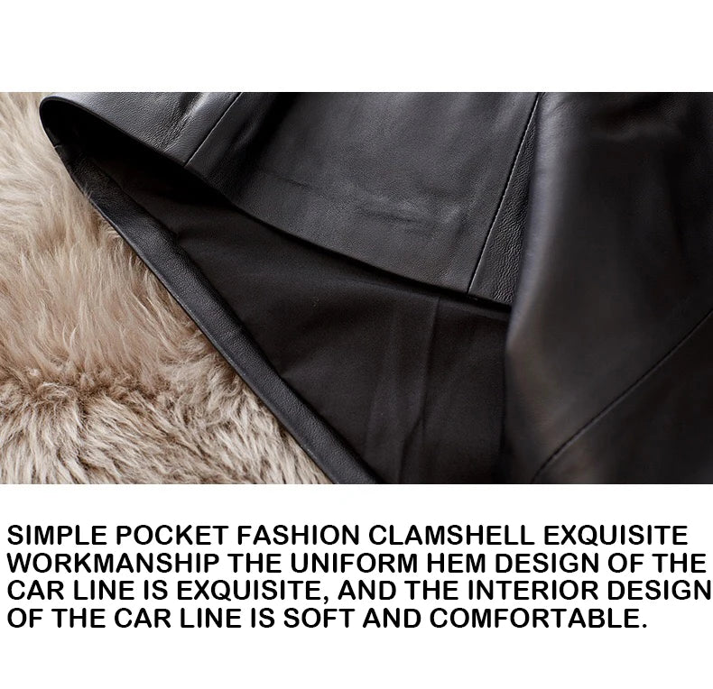 Sheepskin Leather Mini Skirt - High Waist Y2k