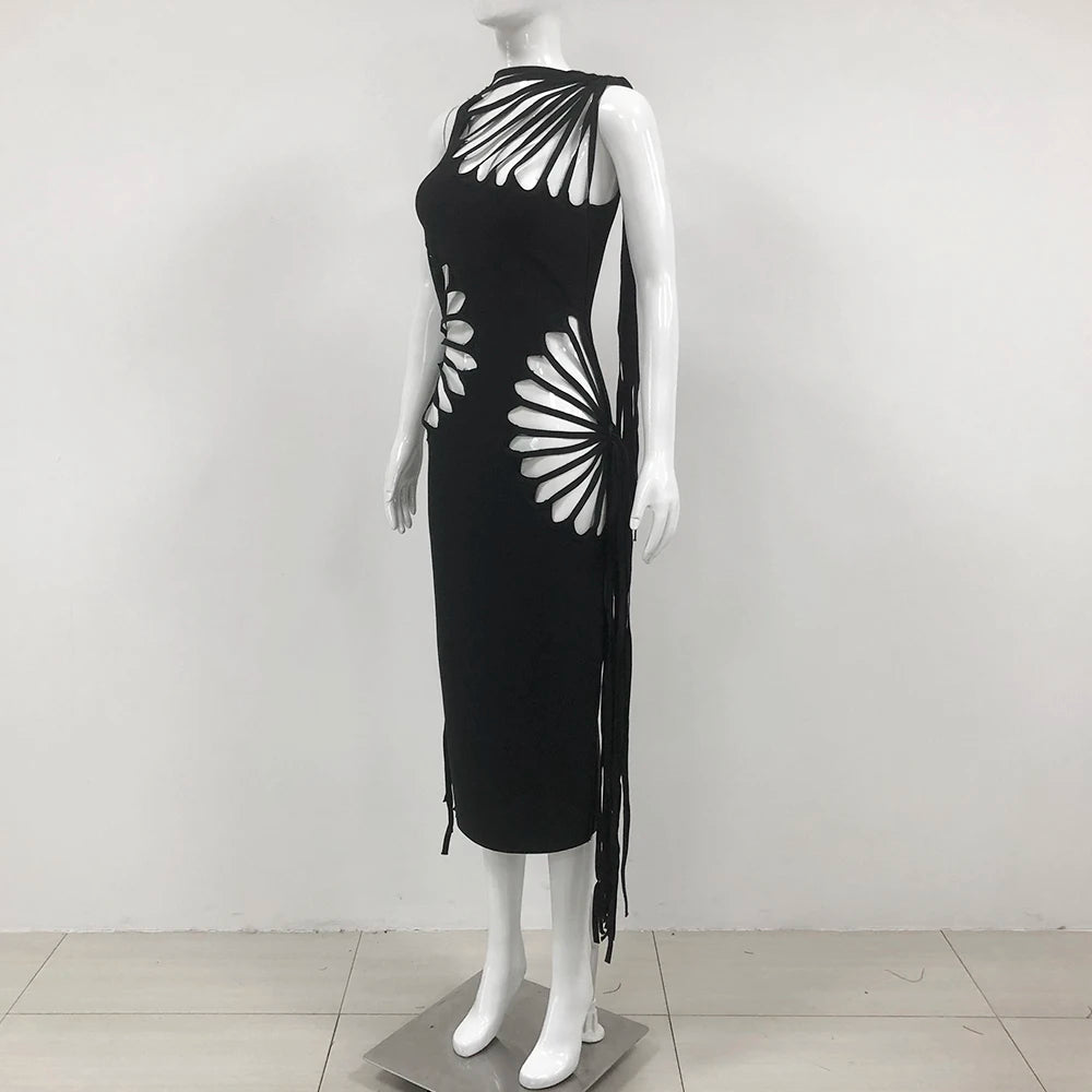 Evening Dress - Tassel Bandage Sleeveless Hollow