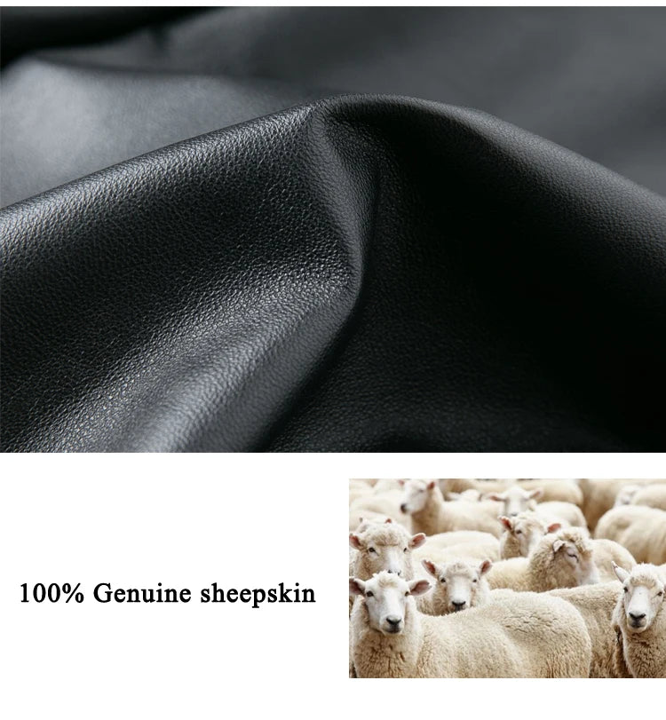 2025 Winter Female Genuie Leather Midi Skirt Lady Street Saia Bow Belt Retro Vase Big Red/Blue Faldas Girls Pleated Jupe Faldas