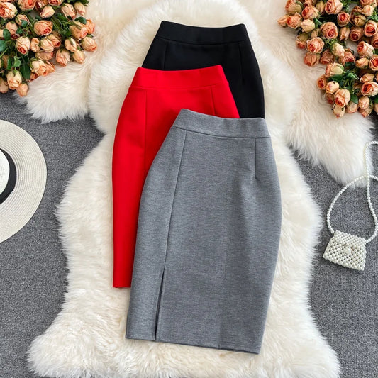 Solid Pencil Skirt - High Waist Office