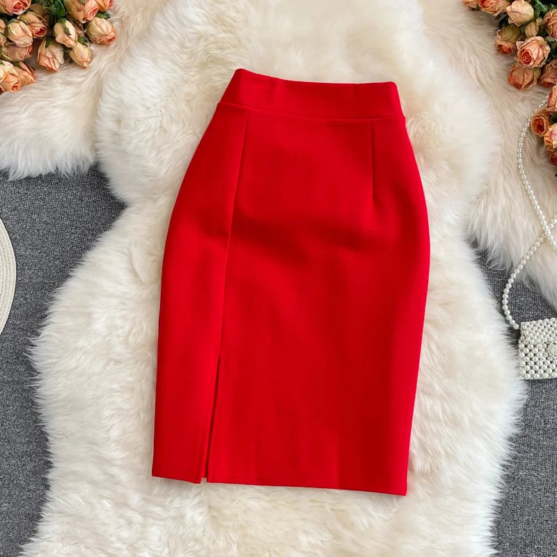 Solid Pencil Skirt - High Waist Office