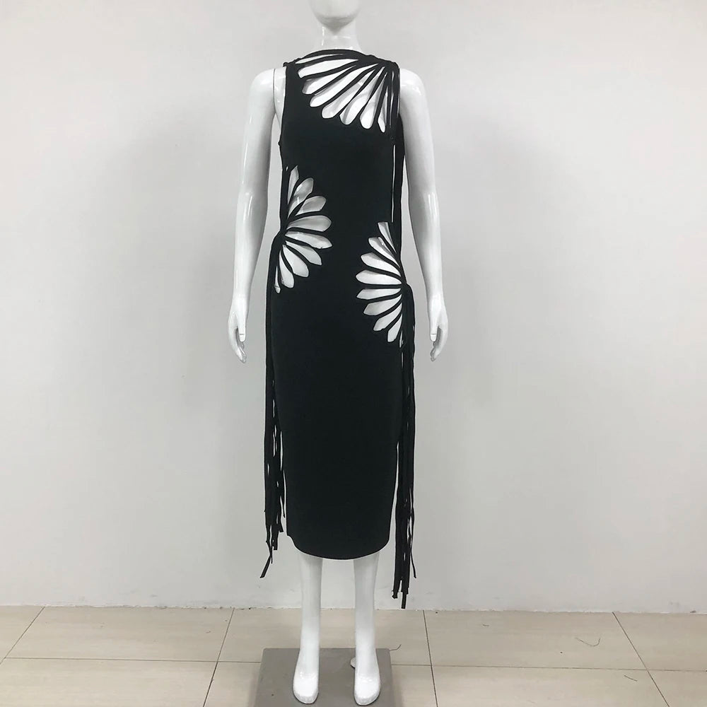 Evening Dress - Tassel Bandage Sleeveless Hollow